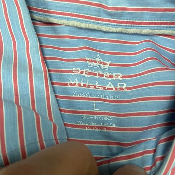 PETER MILLAR Seaside Collection Shirt Mens Large Pink Striped Long Sleeve Silk - Picture 4 of 8